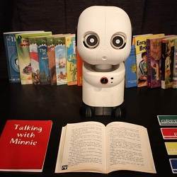 The Minnie robot with some of her books. 