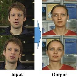 One persons facial expression, gaze direction, and head pose (input) can be transposed onto another individual (output).