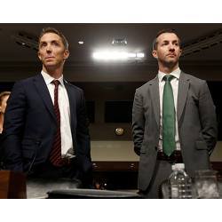 Keith Enright, chief privacy officer at Google (left), and Damien Kieran, global data protection officer and associate legal director at Twitter, stand before the Senate commerce committee.