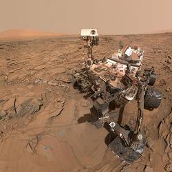 A self-portrait of the Curiosity Mars rover.