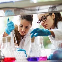 Young women in a science class. 