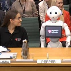 Middlesex University's Pepper robot addressing Ministers of Parliament.