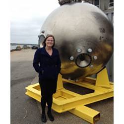 Bonnie Hurwitz next to the main chamber of the Alvin submersible, which scientists use to collect samples from the deepest parts of the ocean.