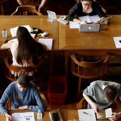 college students in library