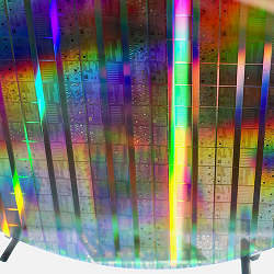 Closeup of an Intel wafer.