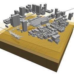 A model of Tokyo Station and the surrounding area.