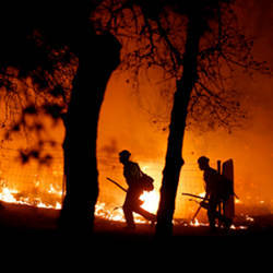 Firefighters battling flames in Paradise, CA.