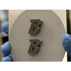 Binghamton University logo 3D printed on silicon wafer