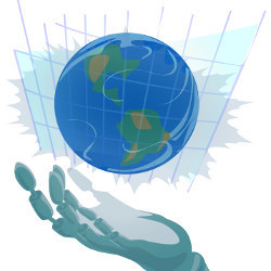 robot hand and globe, illustration