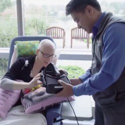 patient examines VR headset