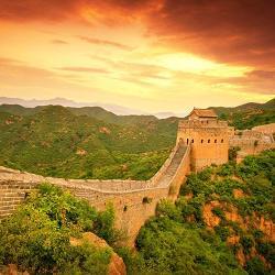 The Great Wall of China at sunrise.