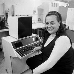 Evelyn Berezin in 1976 with Data Secretary, the first computerized word processor, which she designed and marketed.