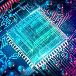 Computer chip on a circuit board.