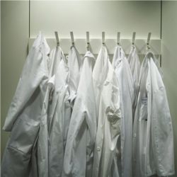 Hanging lab coats.