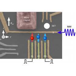 Hybrid of a two-qubit logic gate for single-spin qubits and a singlet-triplet qubit, realized in a triple quantum dot.