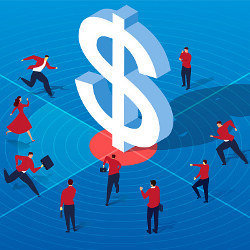 workers chasing dollars, illustration