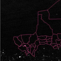Satellite image of nighttime lights in and around Niger, Africa (outlined).