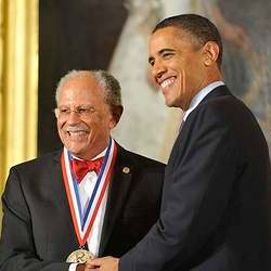 Washington receiving the National Medal of Science from then-President Barack Obama in 2010.