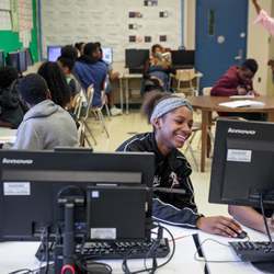 Ninth graders in a computer class in Brooklyn, NY