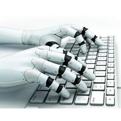 A robot typing.
