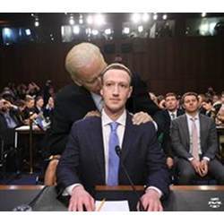 Someone whispering to Facebook CEO Mark Zuckerberg.