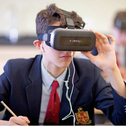 student wearing VR headset