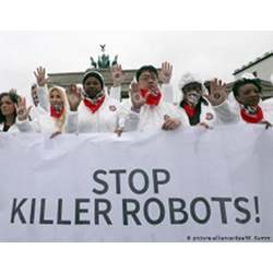 Activists protesting lethal autonomous weapons in Germany this week.