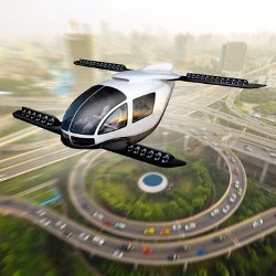 electric vertical takeoff and landing aircraft, or flying car, illustration