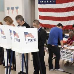 An active polling place during an election.