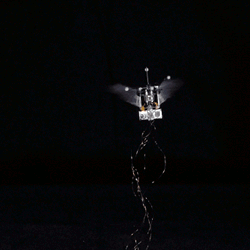 This robotic hummingbird flies on its own while tethered to an energy source.