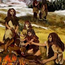 Artist's rendering of a Neanderthal settlement.