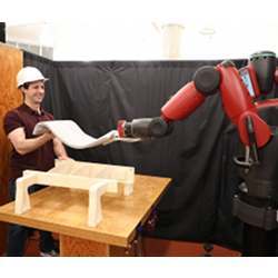 The robot mirrors the user's movements by monitoring muscle activity.