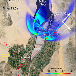 Map view of a supercomputer earthquake simulation in the Brawley Seismic Zone, CA.