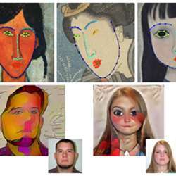 The top row shows landmark detection results on portraits of different styles; the bottom row shows the results of style transfers to portaits.