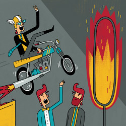 motorcyclist and fiery hoop, illustration