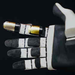 A robot hand models the artificial skin.