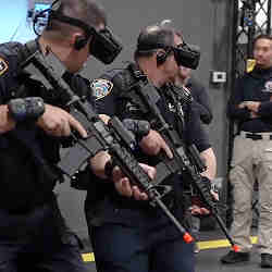 Officers during virtual reality training.