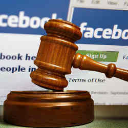 Artist's representation of Facebook in court.