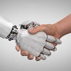 robot and human shaking hands