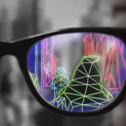 Artist's conception of adapted augmented reality eyewear.