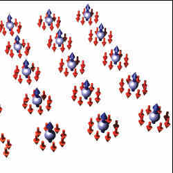 Schematic of a Kondo lattice. Extended to a lattice of magnetic impurities, the Kondo effect likely explains the formation of heavy fermions and Kondo insulators in intermetallic compounds.