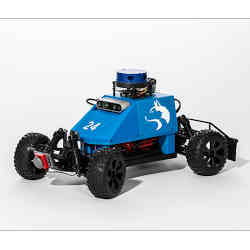 A robotic race car built on the MuSHR platform.