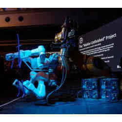 A robot on stage during the Mahler Unfinished Project at the Ars Electronica festival in Linz, Austria.