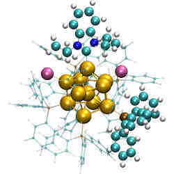 Computer simulation of a N-heterocyclic carbene protected gold cluster that electrocatalyses decomposition of CO2. 