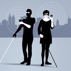 visually impaired users with smartphones, illustration