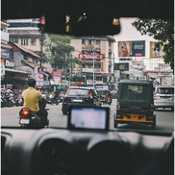 street view from inside a moving car