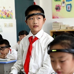 Chinese school student wearing BrainCo headband