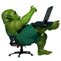 orge at laptop computer, illustration