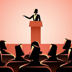 person making presentation in front of audience, illustration