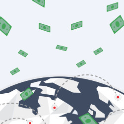 fluttering dollars over the earth, illustration